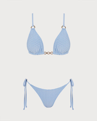 Blue V Neck O-Ring Triangle Bikini Set