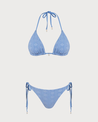 Blue Halter Triangle Reversible Bikini Set