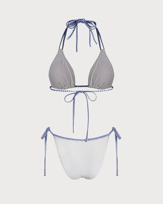 White Halter Contrasting Triangle Bikini Set