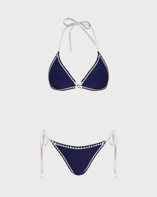 Blue Drawstring Triangle Bikini Set