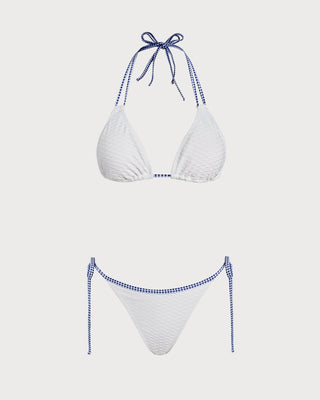 White Halter Contrasting Triangle Bikini Set