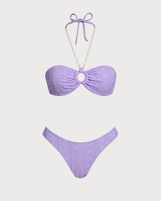 Purple Halter O-Ring Bandeau Bikini Set