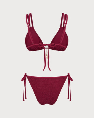 Wine Red Textured Triangle Bikini Set