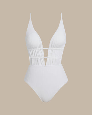 White Bralette Textured One Piece Swimwear