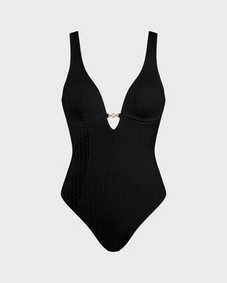 Black V Neck Cut Out One Piece