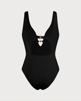 Black V Neck Cut Out One Piece