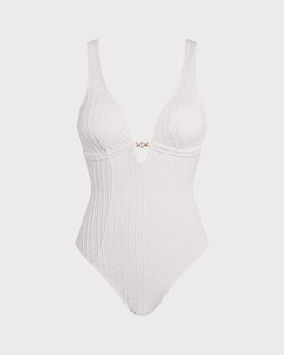 White Textured Cut Out One-Piece