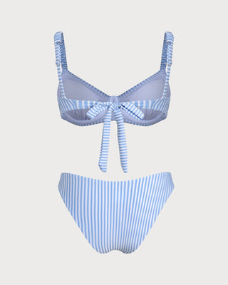 Blue Square Neck Striped Bikini Set