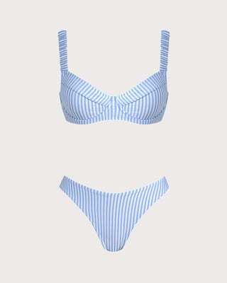Blue Square Neck Striped Bikini Set