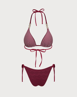 Brick Red Halter Drawstring Reversible Bikini Set