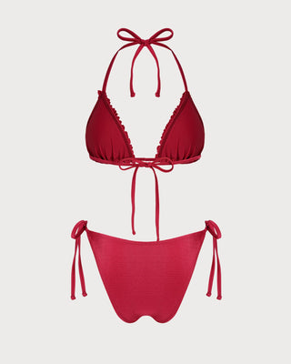Red Halter Ruffled Triangle Bikini Set