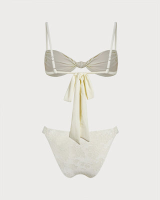 White Textured Drawstring Triangle Bikini Set