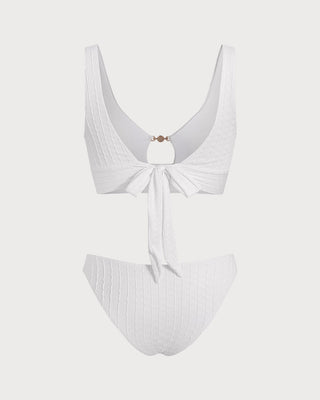 White U Neck Cut Out Tankini Set