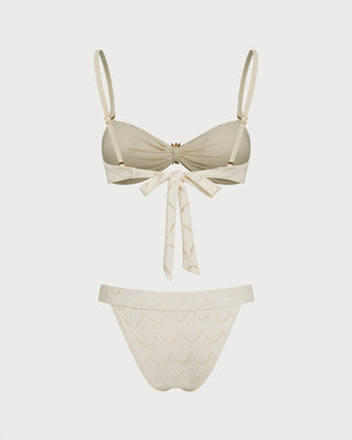 Off White Drawstring Bandeau Bikini Set