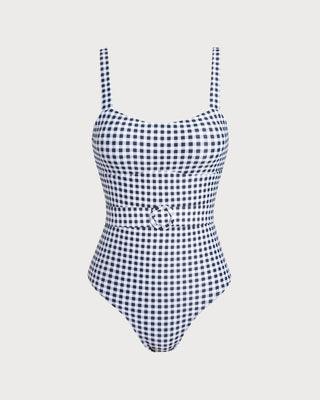 Black Plaid One Piece Swimwear