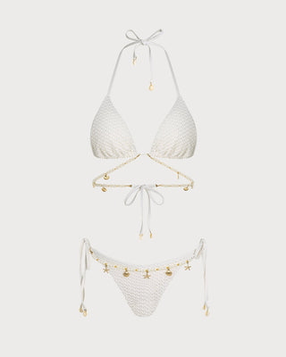 White Tie Strap Triangle Bikini Set