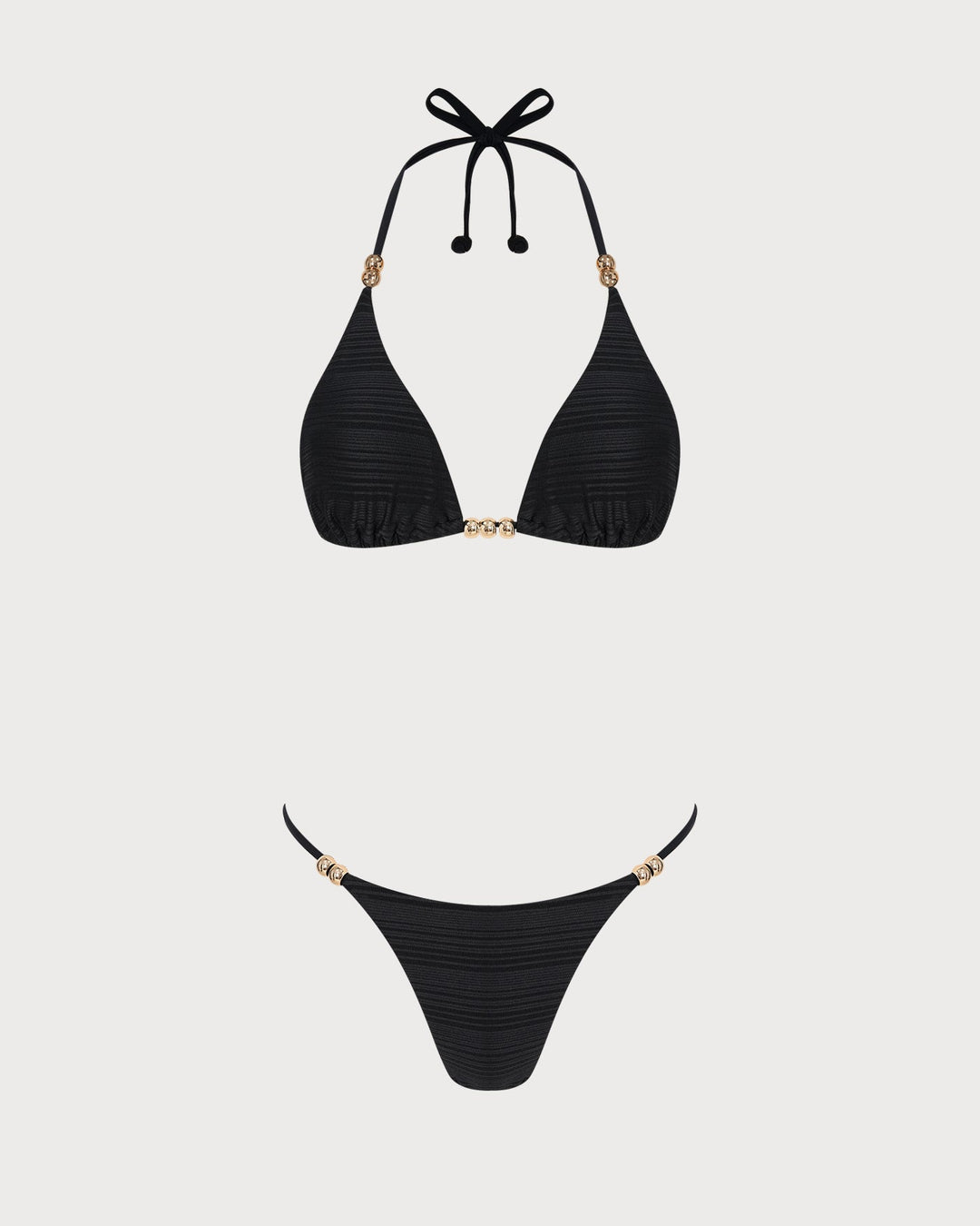 Black Halter Textured Triangle Bikini Set