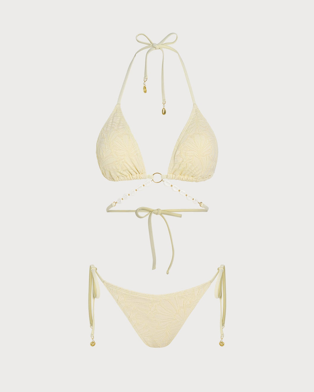 Apricot Halter O-Ring Triangle Bikini Set