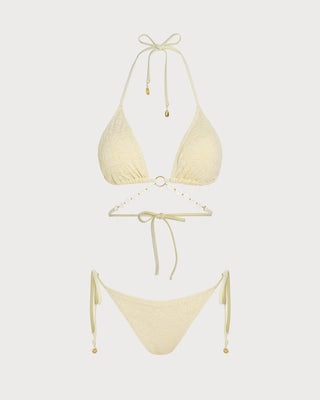 Apricot Halter O-Ring Triangle Bikini Set