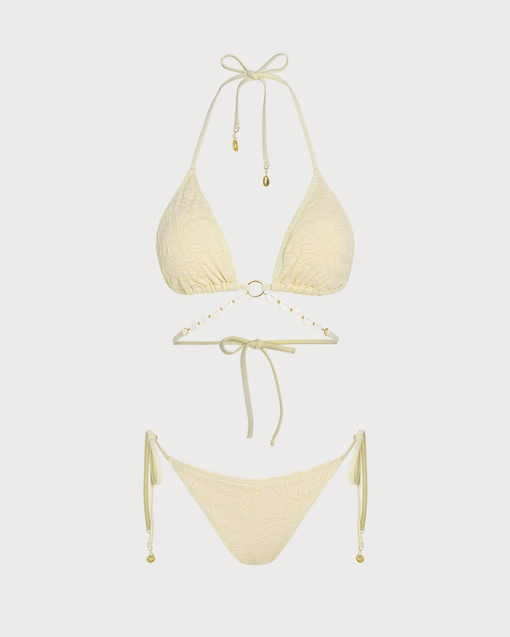 Apricot Halter O-Ring Triangle Bikini Set
