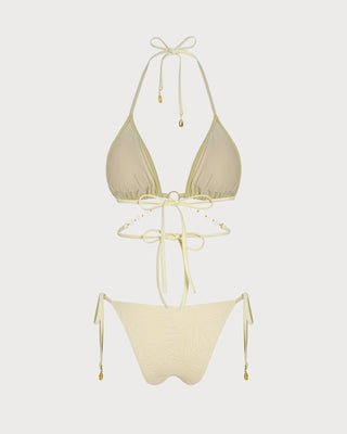 Apricot Halter O-Ring Triangle Bikini Set