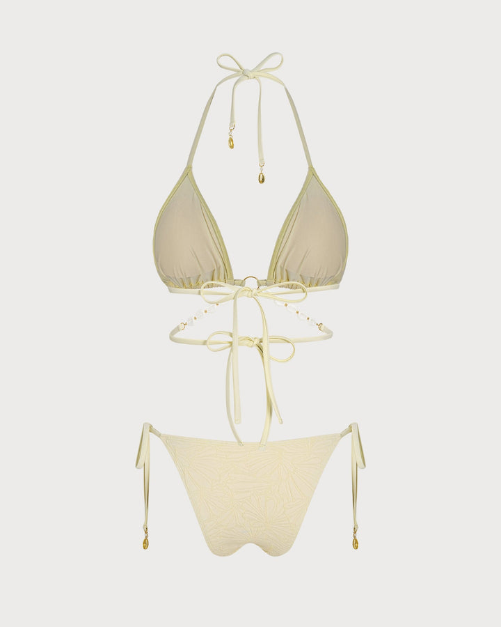 Apricot Halter O-Ring Triangle Bikini Set
