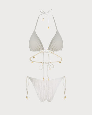 White Tie Strap Triangle Bikini Set