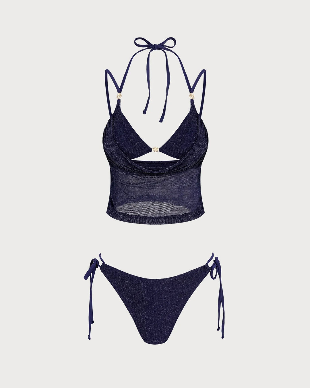 Blue Tie Strap Triangle Bikini Set