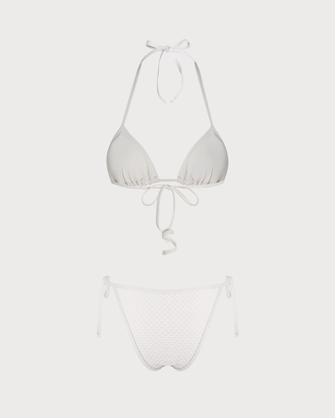 White Halter Tie Rhinestones Triangle Bikini Set