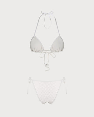 White Halter Tie Rhinestones Triangle Bikini Set