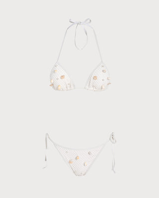 White Halter Tie Rhinestones Triangle Bikini Set