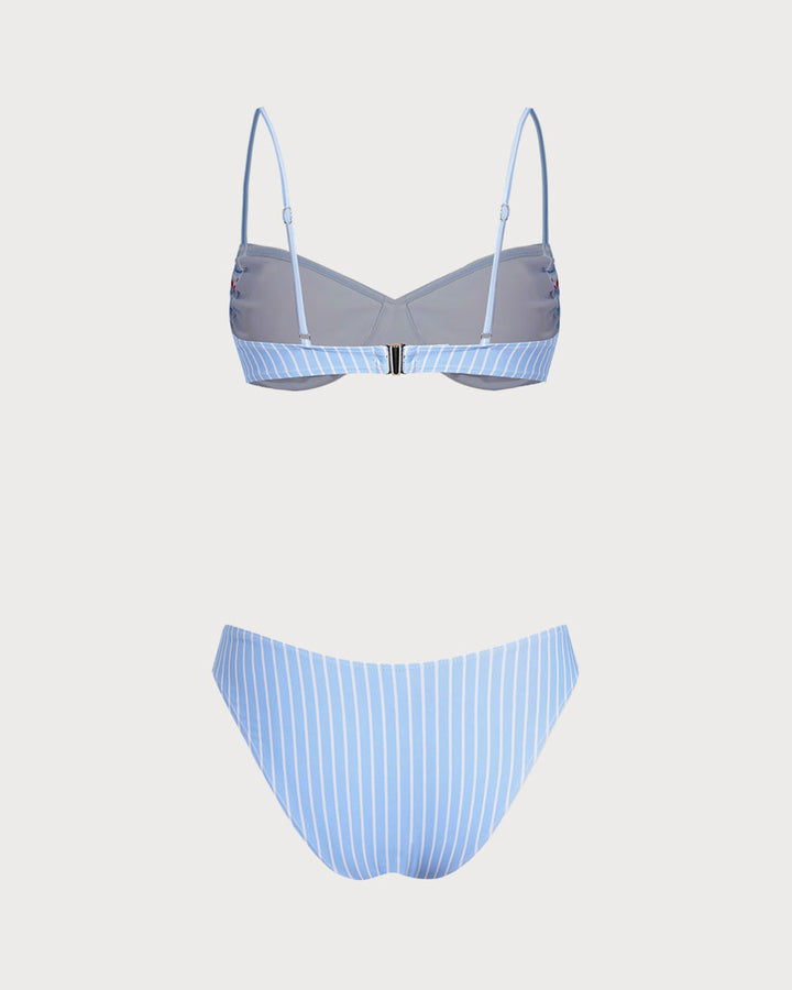 Light Blue Striped Underwire Bikini Set