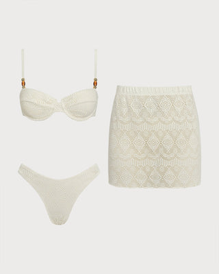 White Textured Underwire Three-Piece Set