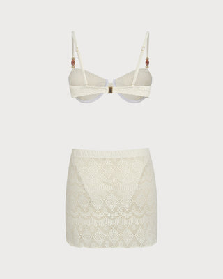 White Textured Underwire Three-Piece Set