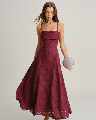 Flora - Vestido largo jacquard color vino
