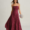 Flora - Vestido largo jacquard color vino